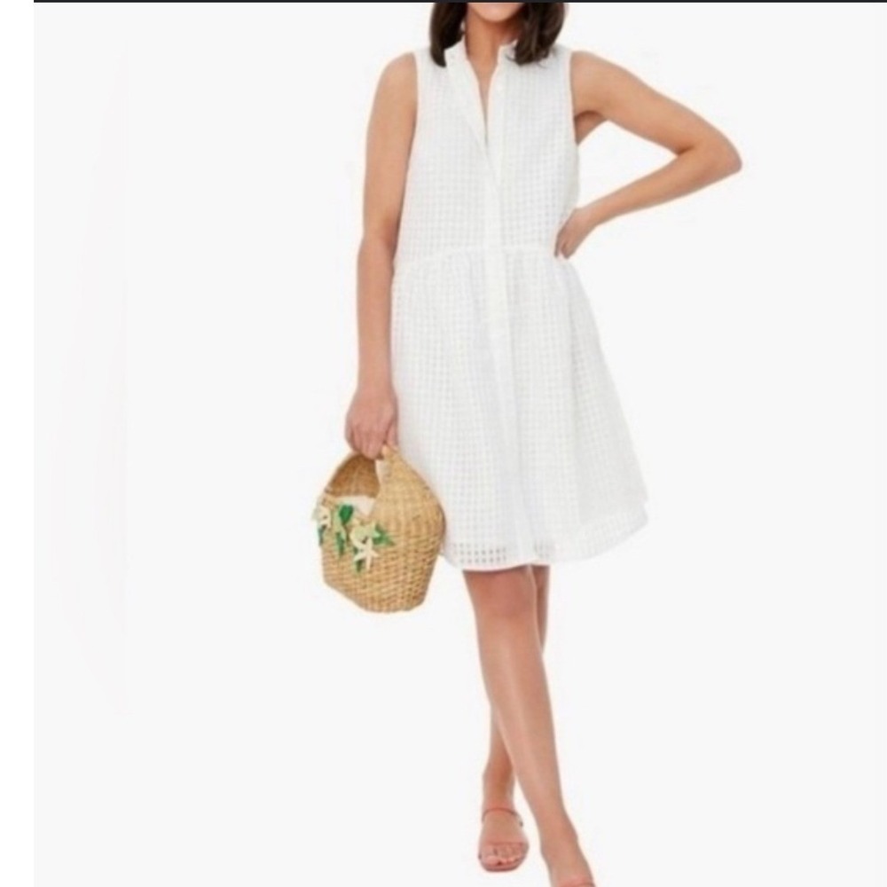 Tuckernuck Royal Shirt Dress Sleeveless Burnout Windowpane Lace White XS